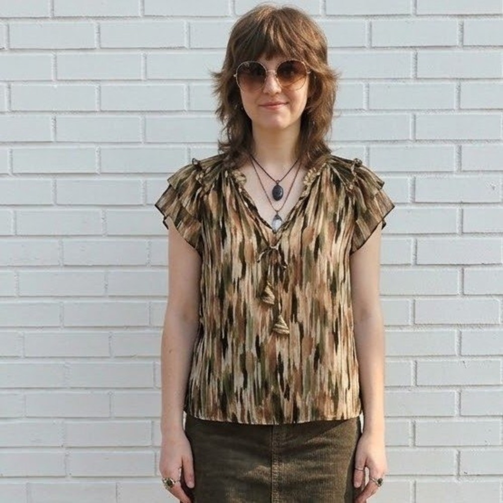 Haver + Blair Ruffle Sleeve Blouse Womens Small Earthy Fairy Forest Woodland Elf
